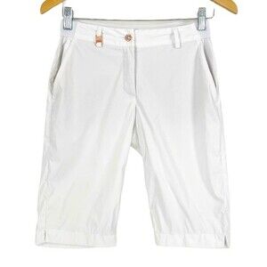 GRISELDA Chervo White Stretch Athletic Bermuda Shorts Rose Gold